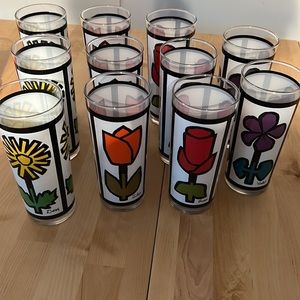 Vintage MCM Fire King Anchor Hocking Bold Flower Drinking Glasses 11 tot…